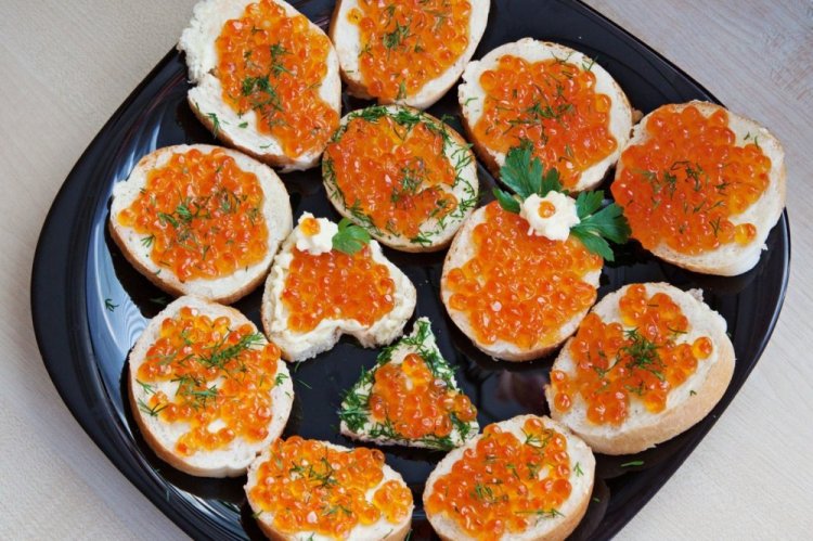 Sandwiches with Red Caviar and Cream Cheese