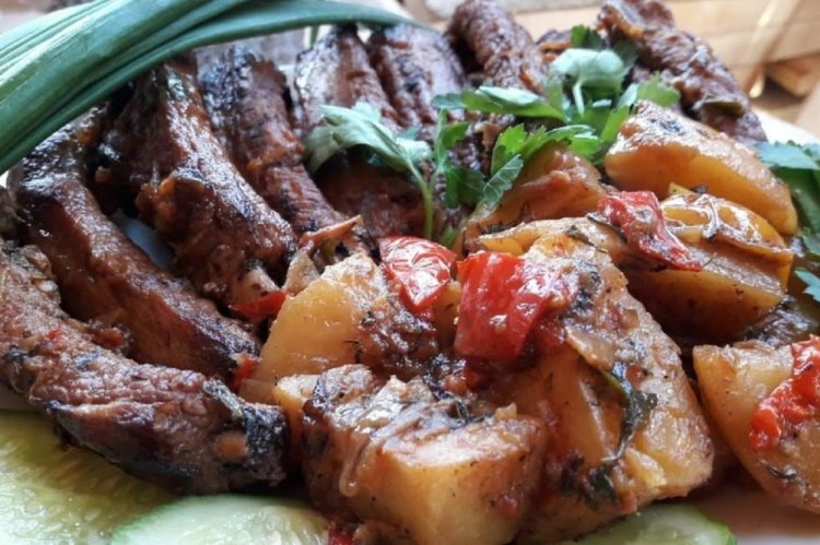 Pork Ribs with Potatoes in Beer in a Kazan