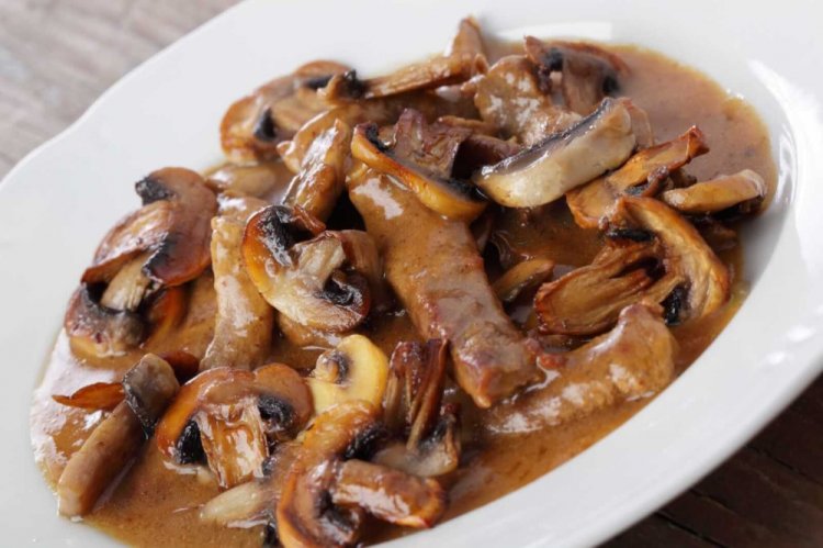 Pork with Mushrooms in a Pan