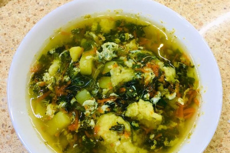 Nettle Soup with Cornmeal Dumplings