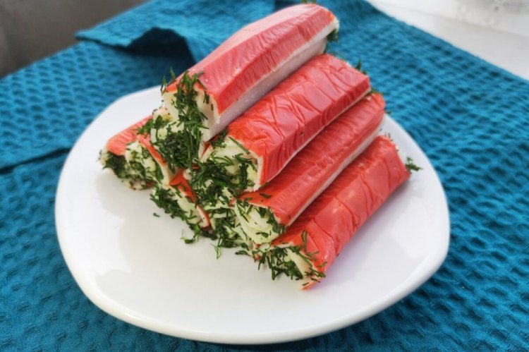 Crab Sticks Stuffed with Cream Cheese and Bell Pepper