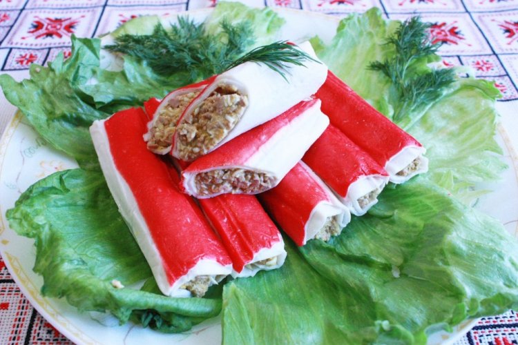 Stuffed Crab Sticks with Cod Liver