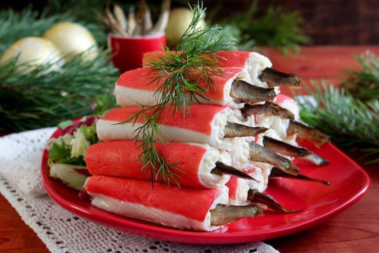 Stuffed Crab Sticks with Sprats