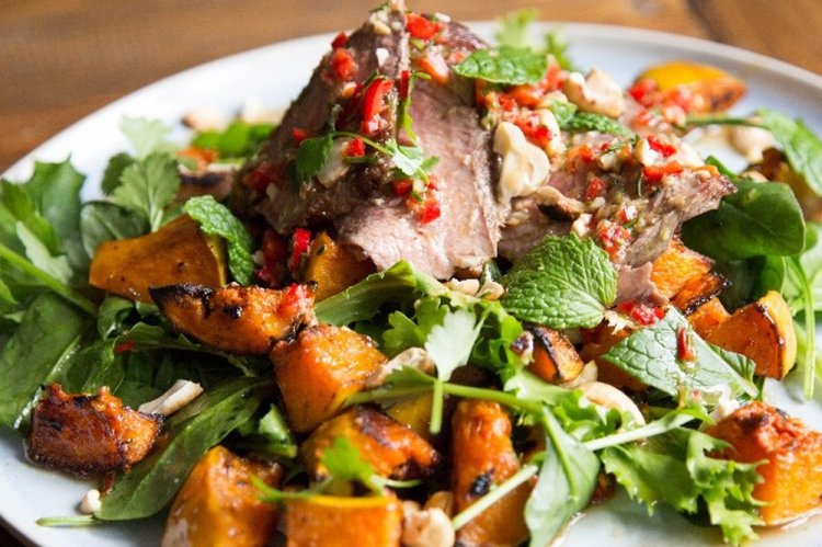 Pumpkin Salad with Beef and Beans
