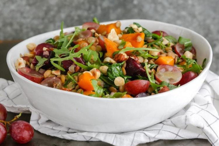 Pumpkin Salad with Lentils and Grapes