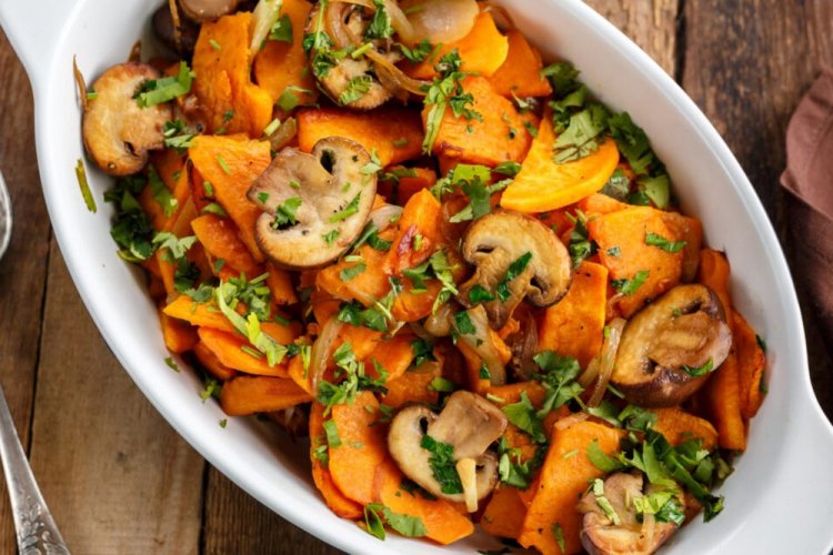 Calabaza con champiñones al horno