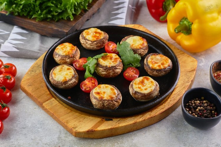 Champiñones asados con mozzarella