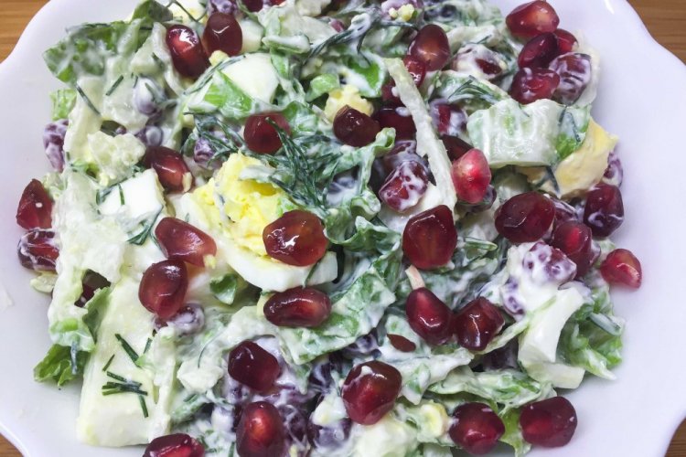 Salad with Napa Cabbage, Pomegranate, and Processed Cheese