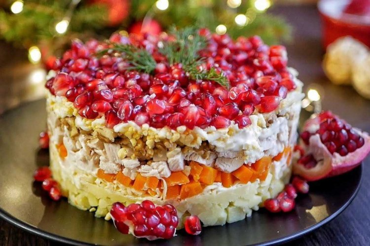Layered Chicken Breast and Pomegranate Salad