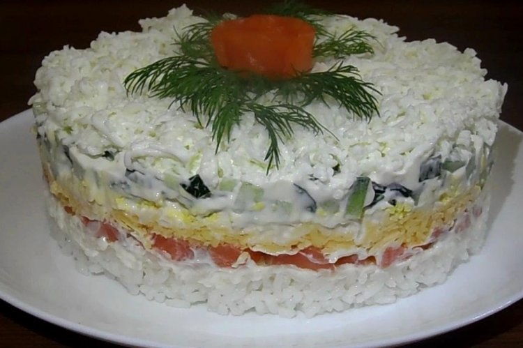 Layered Red Fish and Rice Salad