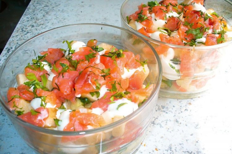 Layered Red Fish and Vegetable Salad