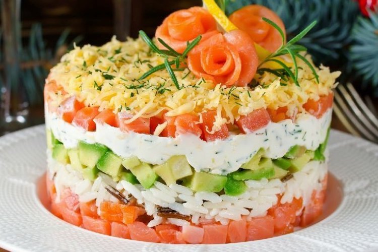 Layered Red Fish and Cream Cheese Salad
