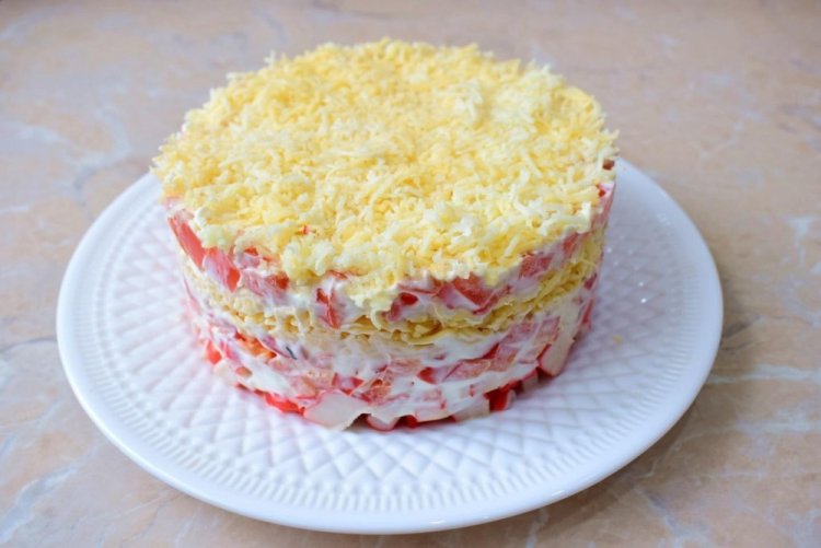 Layered Red Fish and Crab Stick Salad