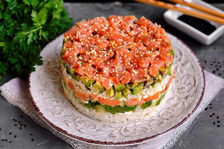 Layered 'Sushi' Salad with Red Fish