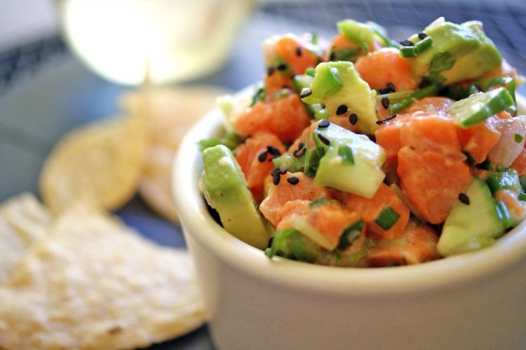 Avocado and Red Fish Salad with Sour Cream Dressing