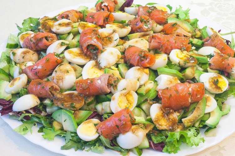 Avocado, Red Fish, and Quail Egg Salad