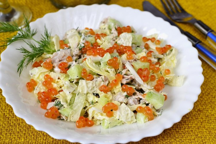 Salad with Napa Cabbage and Red Caviar