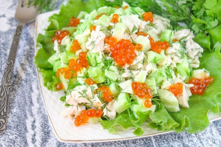 Salad with Chicken and Red Caviar
