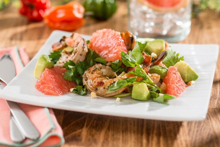 Shrimp, Crab Stick, Avocado, and Grapefruit Salad