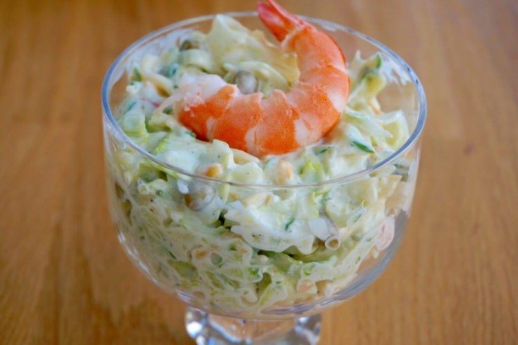 Shrimp, Crab Stick, and Iceberg Lettuce Salad