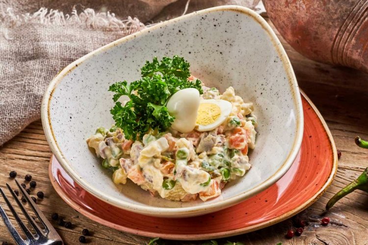 Stolichny Salad with Beef Tongue