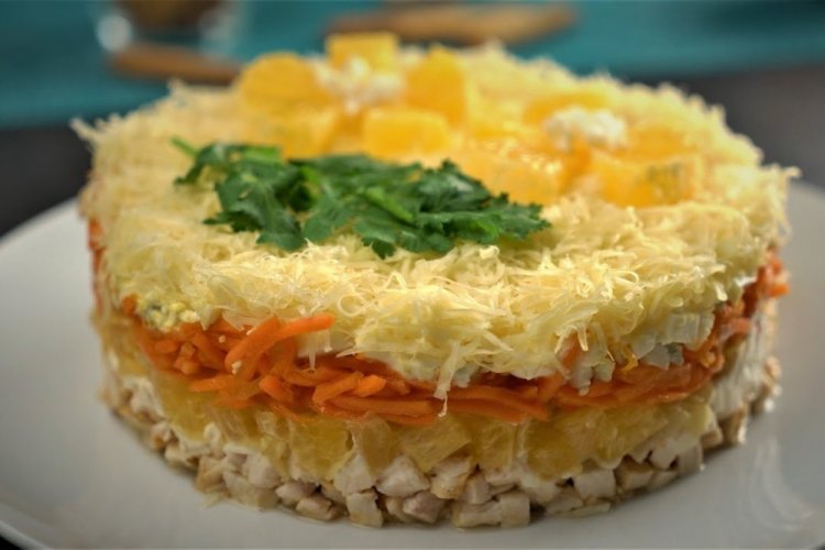 Layered Salad with Pineapple and Korean Carrots