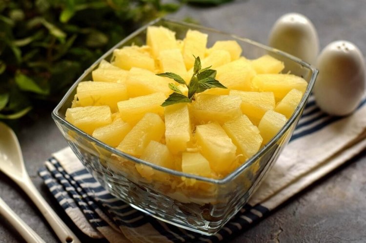 Layered Salad with Pineapple and Pickled Mushrooms