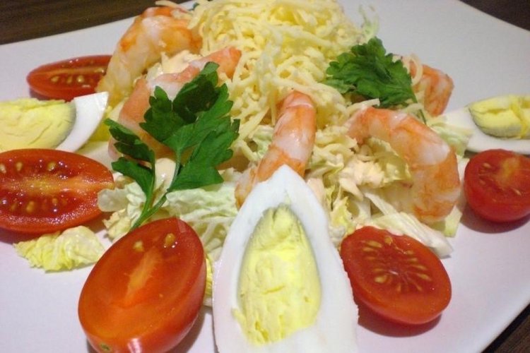 Shrimp, Napa Cabbage, and Honey-Mustard Dressing Salad