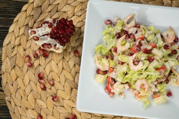 Shrimp, Napa Cabbage, and Pomegranate Salad