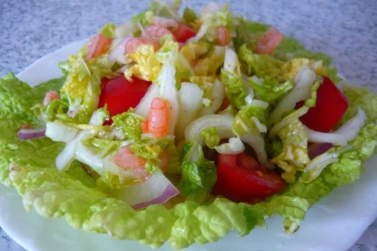 Shrimp, Napa Cabbage, and Cherry Tomato Salad