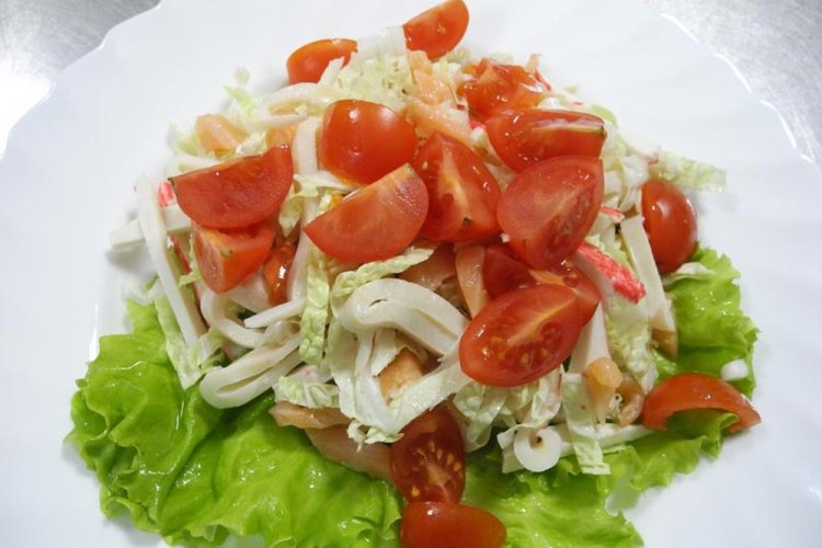Shrimp, Canned Calamari, and Napa Cabbage Salad