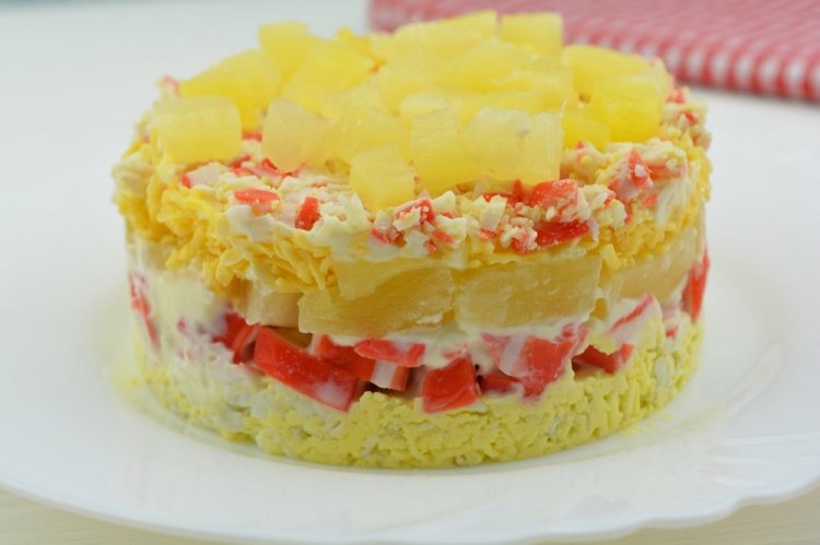 Layered Crab Stick and Pineapple Salad