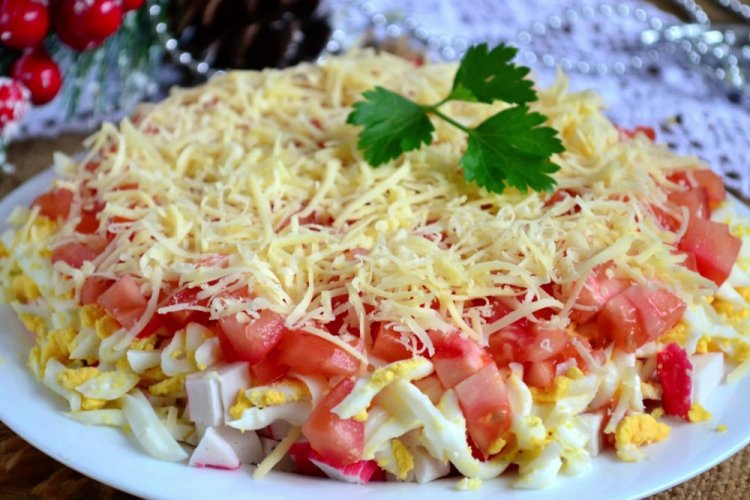 Layered Crab Stick and Tomato Salad