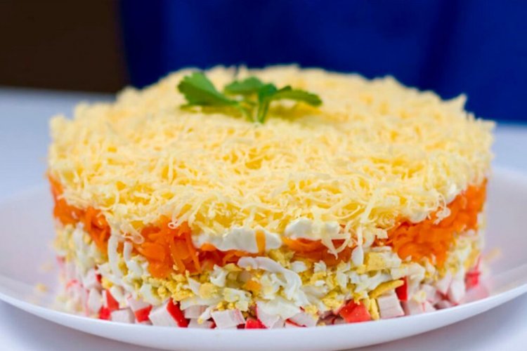 Layered Crab Stick and Carrot Salad