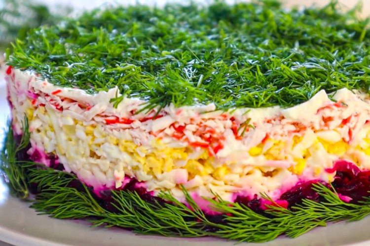 Layered Crab Stick and Beetroot Salad