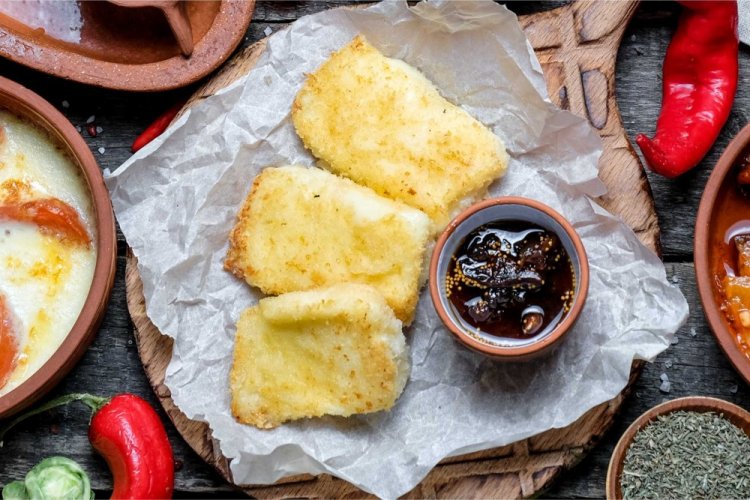 Fried Suluguni in Classic Breading