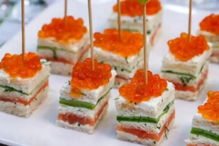 Layered Canapés with Red Fish and Red Caviar