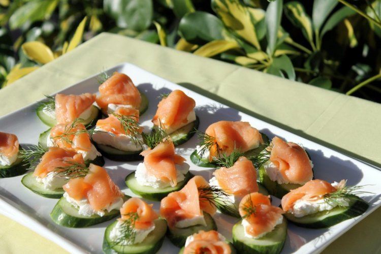 Canapés with Red Fish on Cucumbers