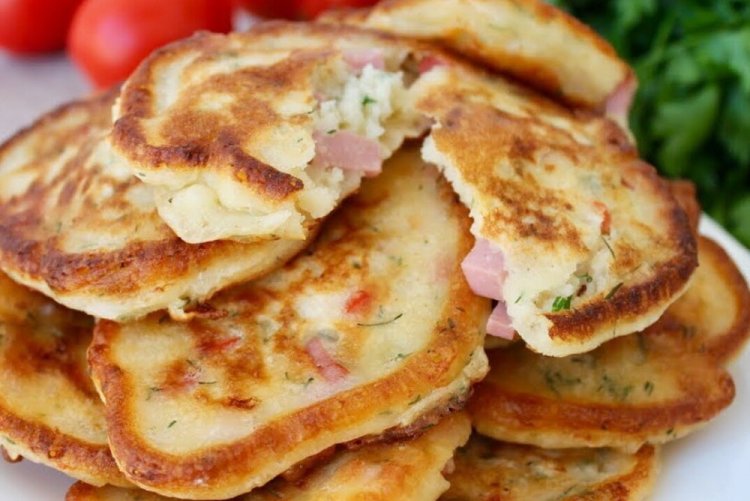 Pancakes with Sour Milk, Ham, and Cheese