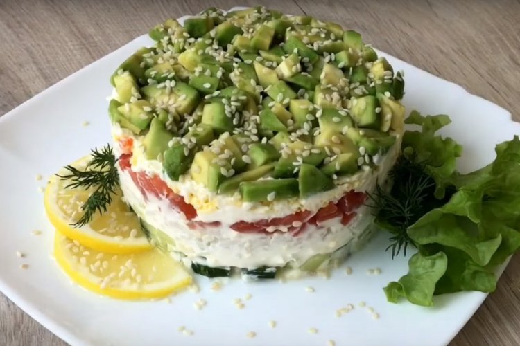 Layered Shrimp, Rice, and Avocado Salad