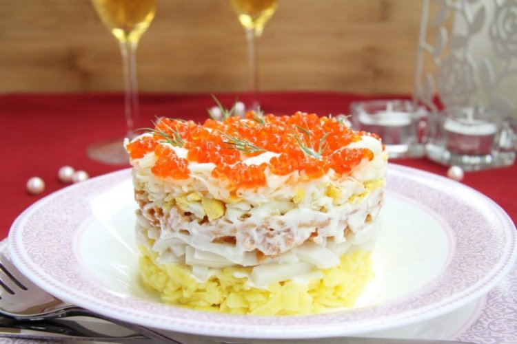 Layered Shrimp and Calamari Salad