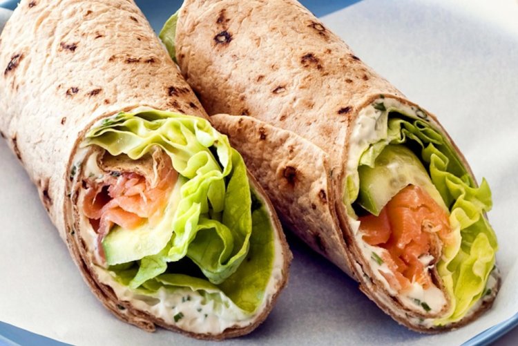 Tortilla with Red Fish, Cucumbers, and Lettuce