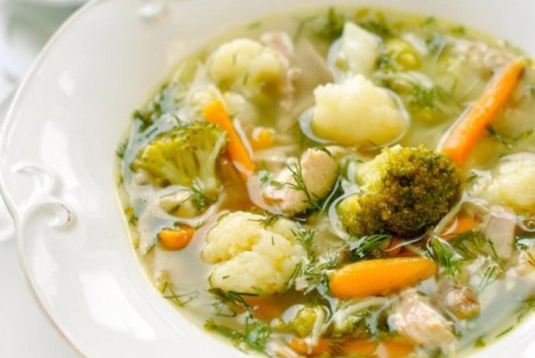 Chicken Soup with Broccoli, Cauliflower, and Brussels Sprouts