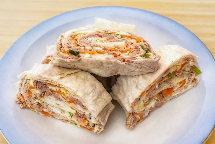 Lavash Roll with Korean Carrots, Potatoes, and Canned Fish