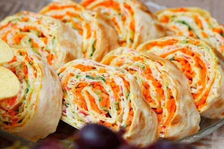 Lavash Roll with Korean Carrots and Cucumber