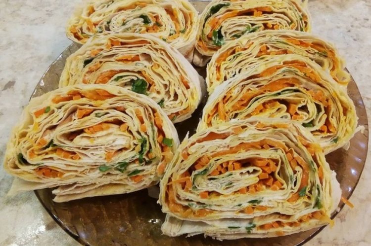 Lavash Roll with Korean Carrots and Cabbage