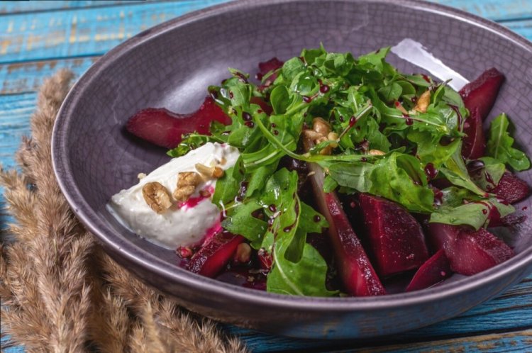 Salad with Beets, Pear, and Stracciatella