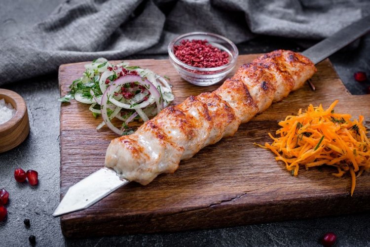 Chicken Lyulya Kebab with Vodka and Garlic on the Grill