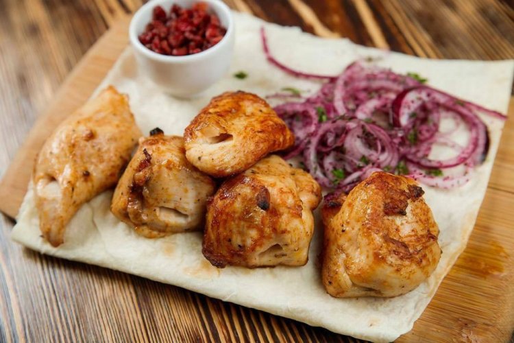 Chicken Shashlik Marinated with Sour Cream and Onion