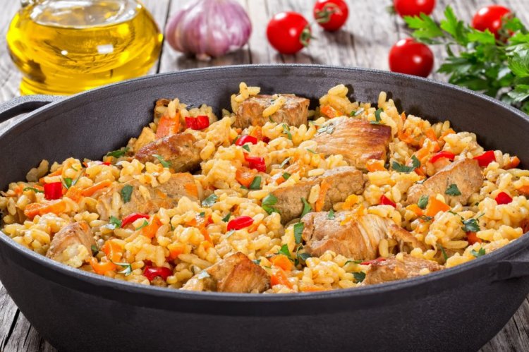 Rice with Meat in a Skillet